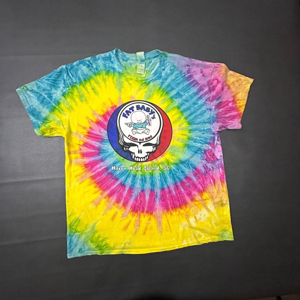 Fat Baby's T Shirt Mens XL Multicolor Tie Dye Grateful Dead Double Sided Food